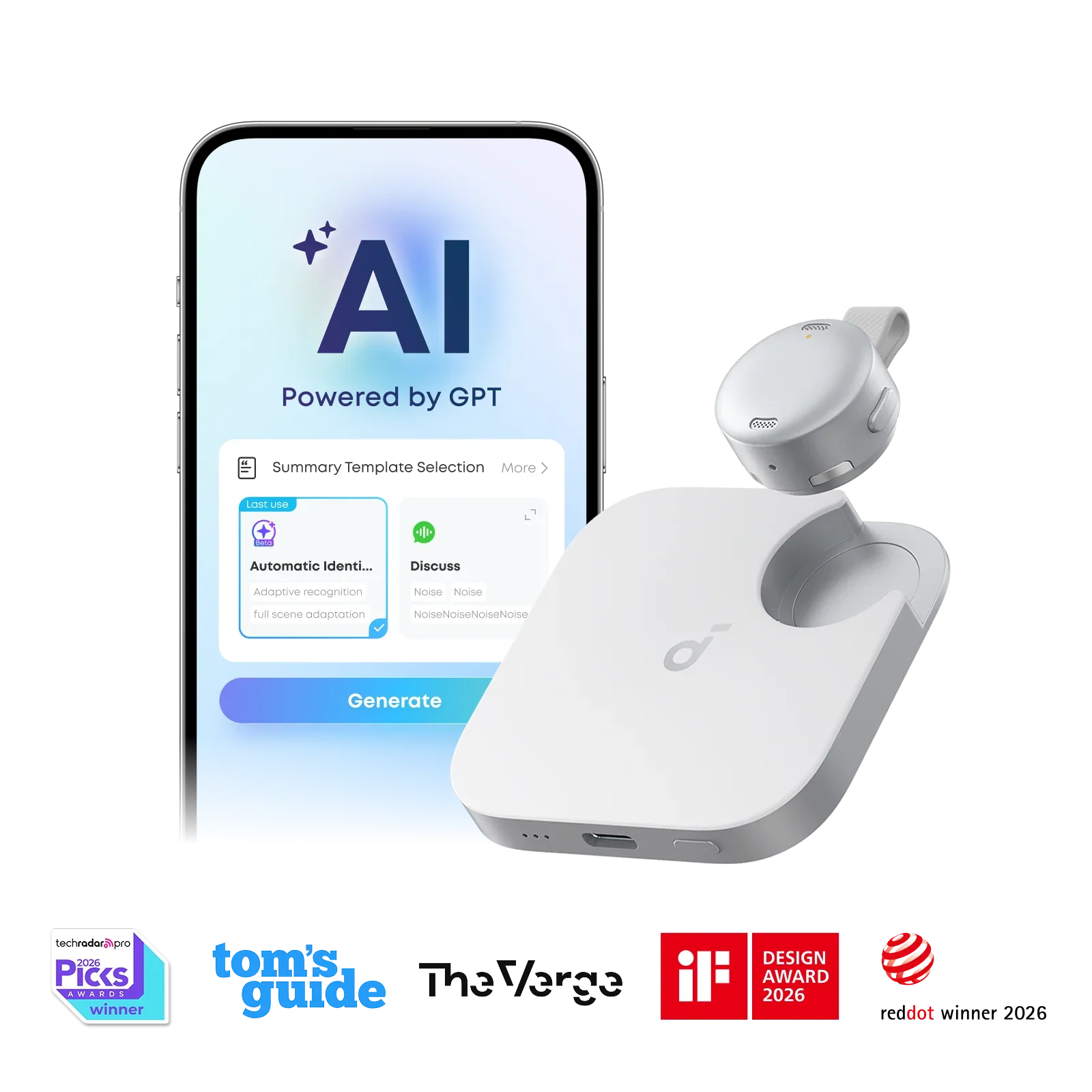 Soundcore Work AI Coin-Sized Wearable Al Note Taker / Voice Recorder