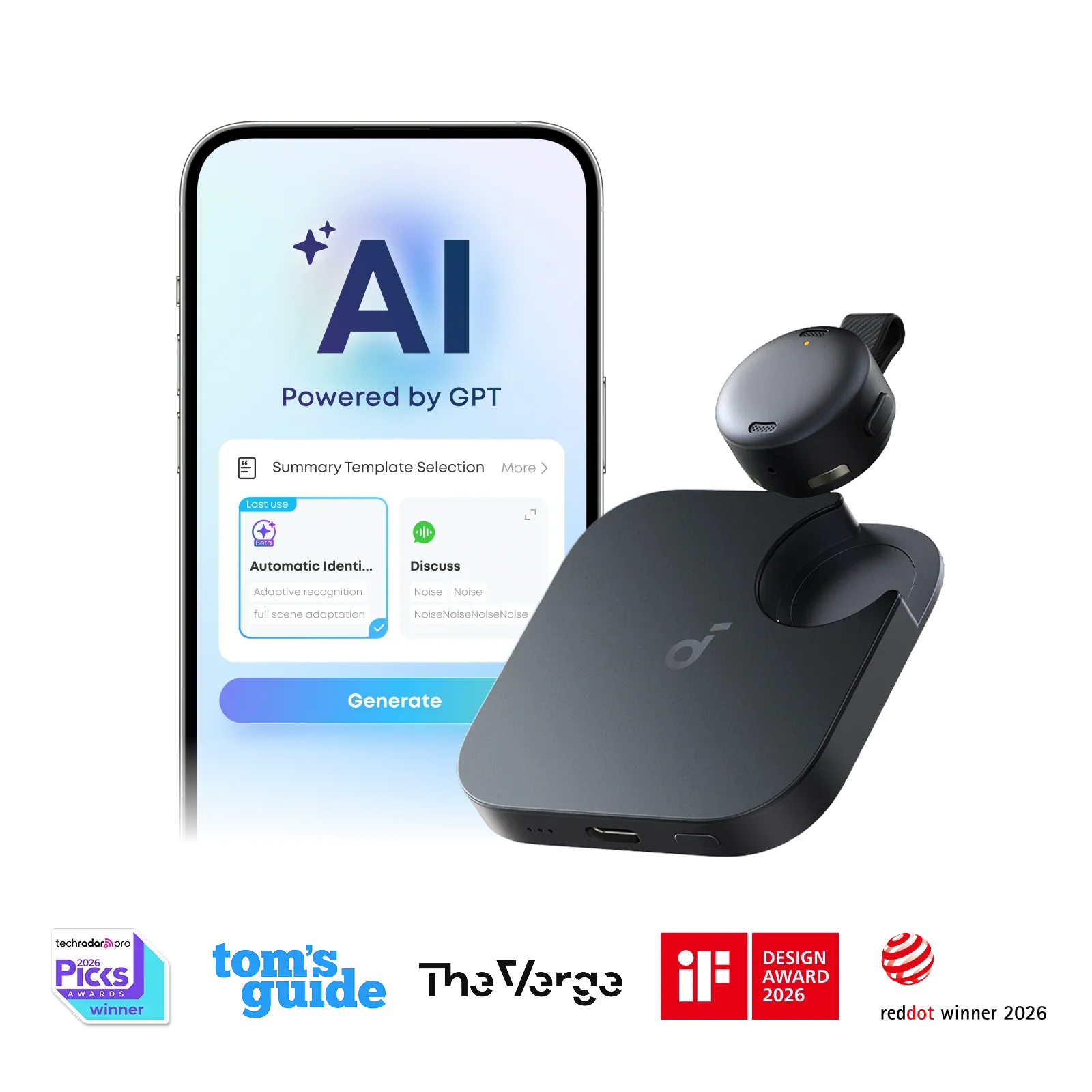 Soundcore Work AI Coin-Sized Wearable Al Note Taker / Voice Recorder - Image 2